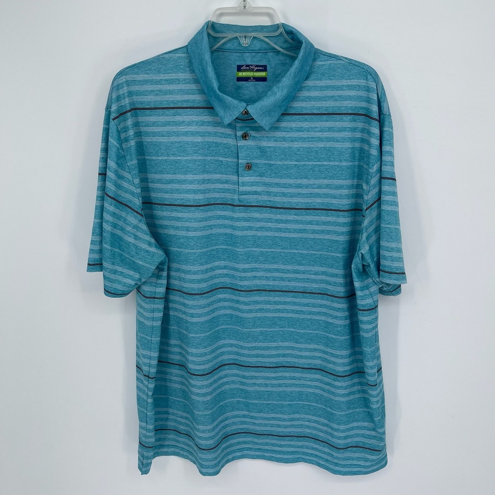 Ben Hogan Men's Blue Striped Performance Short Sleeve Golf Polo Shirt Size XL
